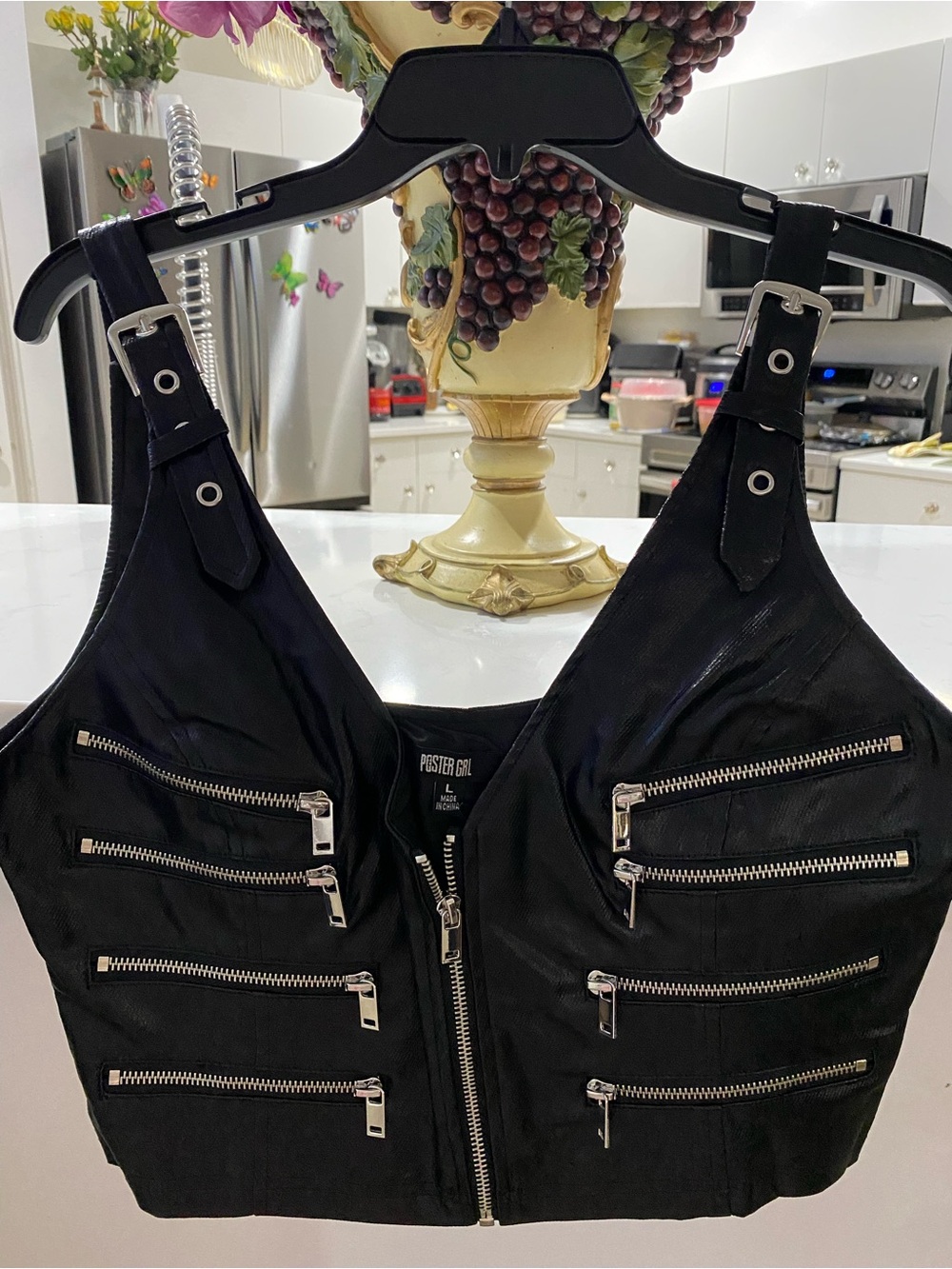 POSTER GIRL Black Zip-Front Crop Vest with Silver Hardware